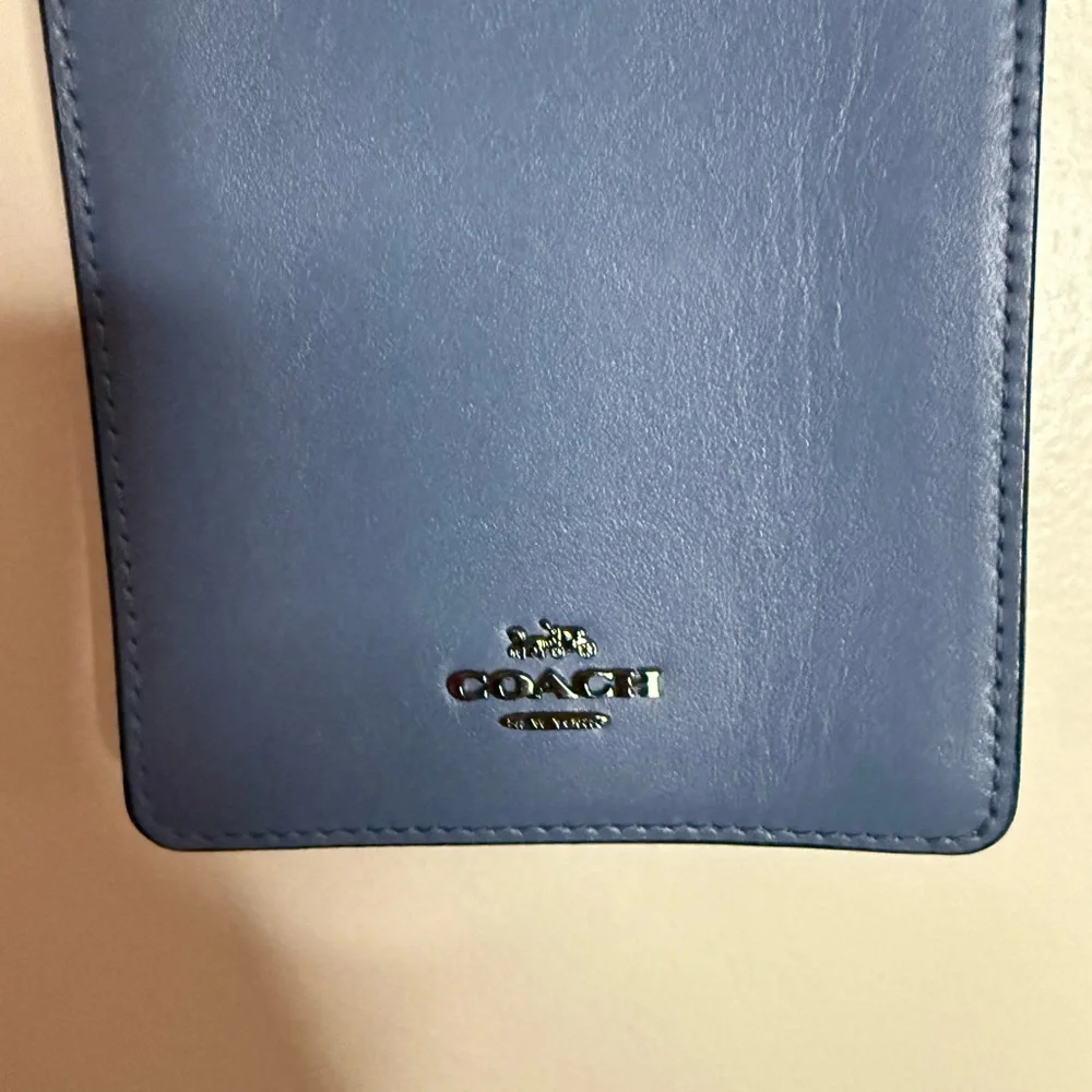 Coach Blue Leather Crossbody Phone Pouch with gunmetal gray Chain Strap